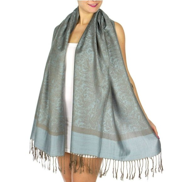 NWT Women's Pashmina Reversible Paisley Fringed Shawl Evening Wrap - Picture 7 of 11